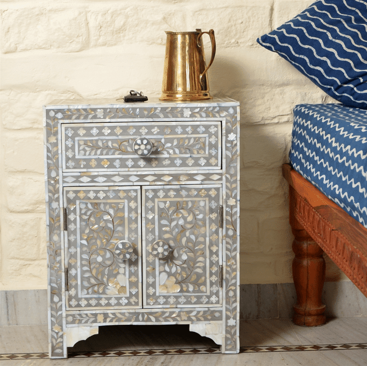 Mother Of Pearl Inlay Bedside Table